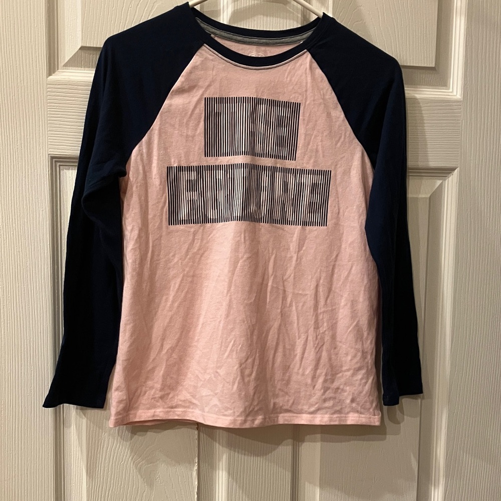 Athletic Works Pink Front-Graphic Raglan Top with Navy Sleeves